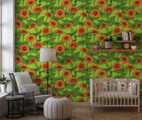 Papier peint de jardin de zinnias orange éclatant⁠