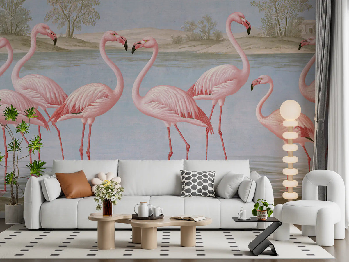 Wandbild „Flamingo-Oase am Flussufer“