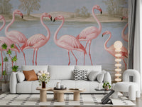 Wandbild „Flamingo-Oase am Flussufer“