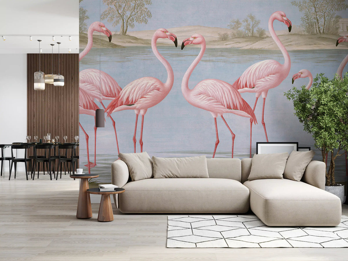 Wandbild „Flamingo-Oase am Flussufer“