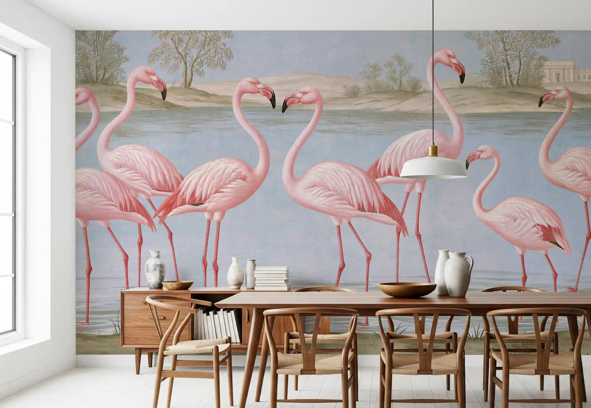 Wandbild „Flamingo-Oase am Flussufer“