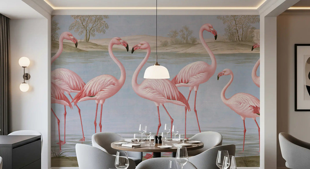 Wandbild „Flamingo-Oase am Flussufer“