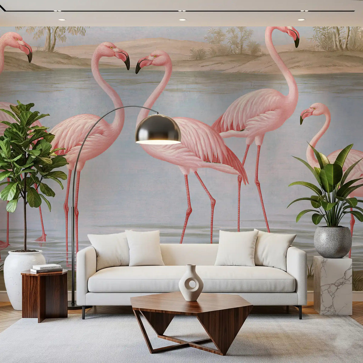 Wandbild „Flamingo-Oase am Flussufer“