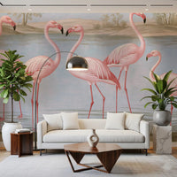 Wandbild „Flamingo-Oase am Flussufer“