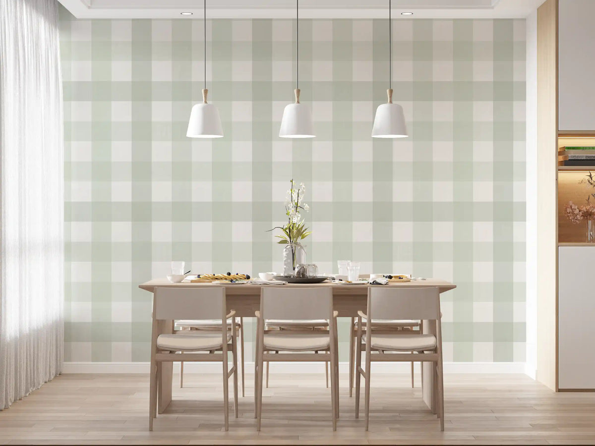 Tapetenstruktur in grünem Gingham-Karomuster mit Leinenoptik