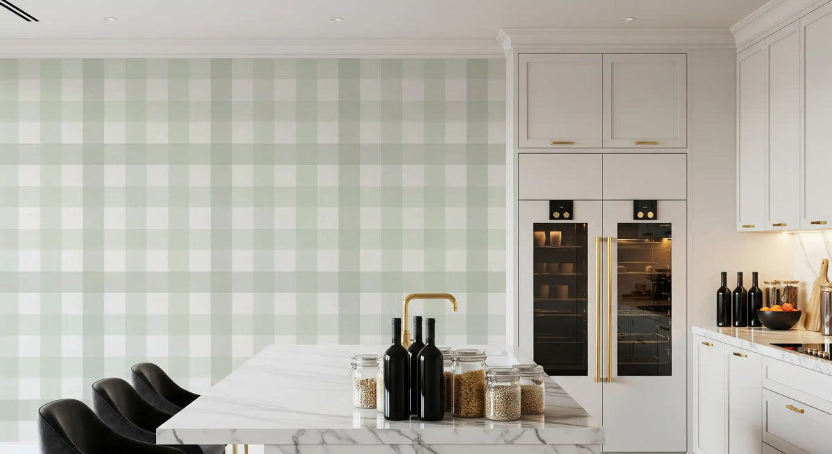 Tapetenstruktur in grünem Gingham-Karomuster mit Leinenoptik