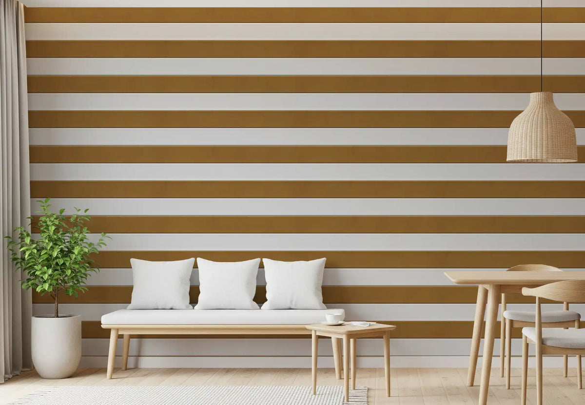 Papel de parede com textura às riscas bege-dourado