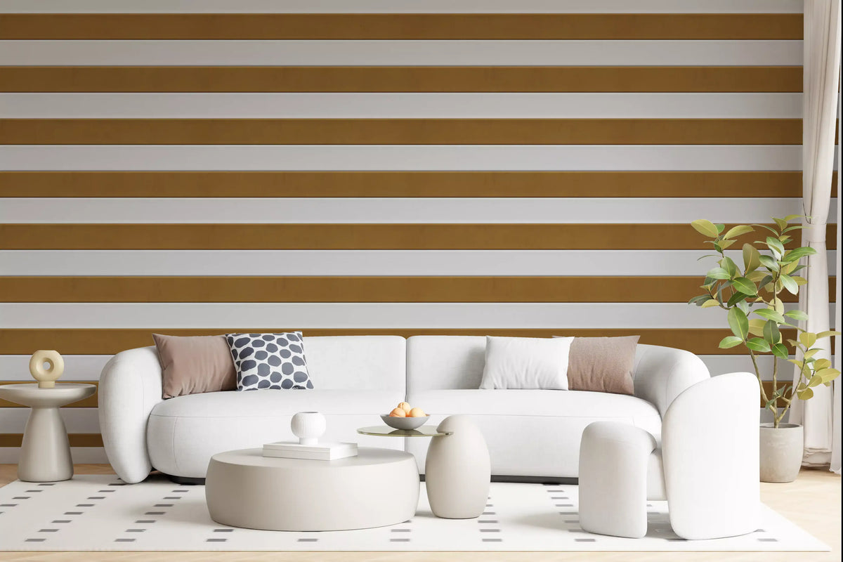 Papel de parede com textura às riscas bege-dourado