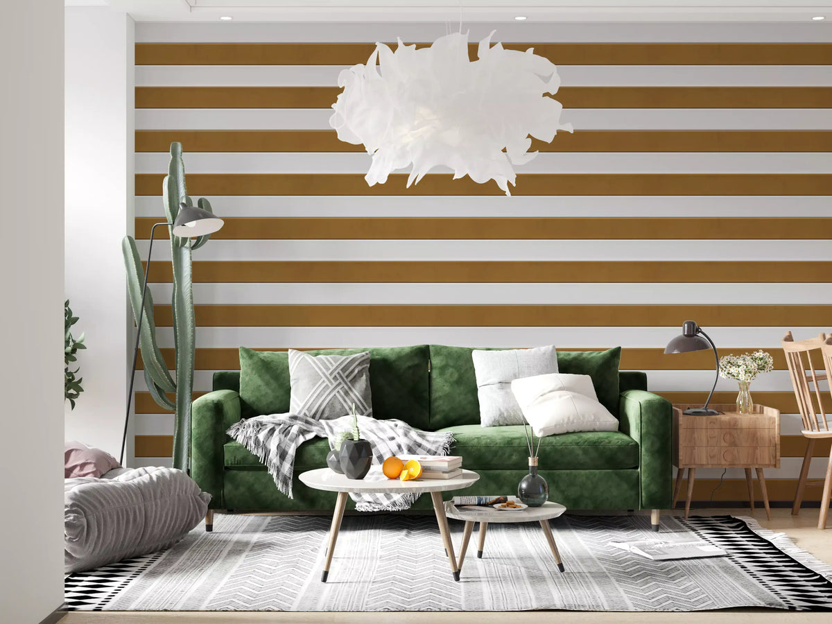 Papel de parede com textura às riscas bege-dourado