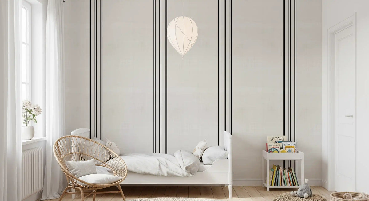 Carta da parati con texture effetto lino a strisce nere