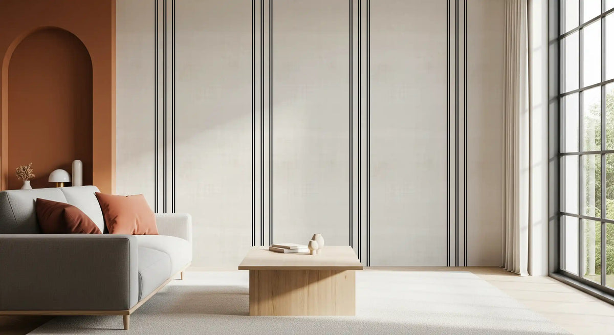 Carta da parati con texture effetto lino a strisce nere