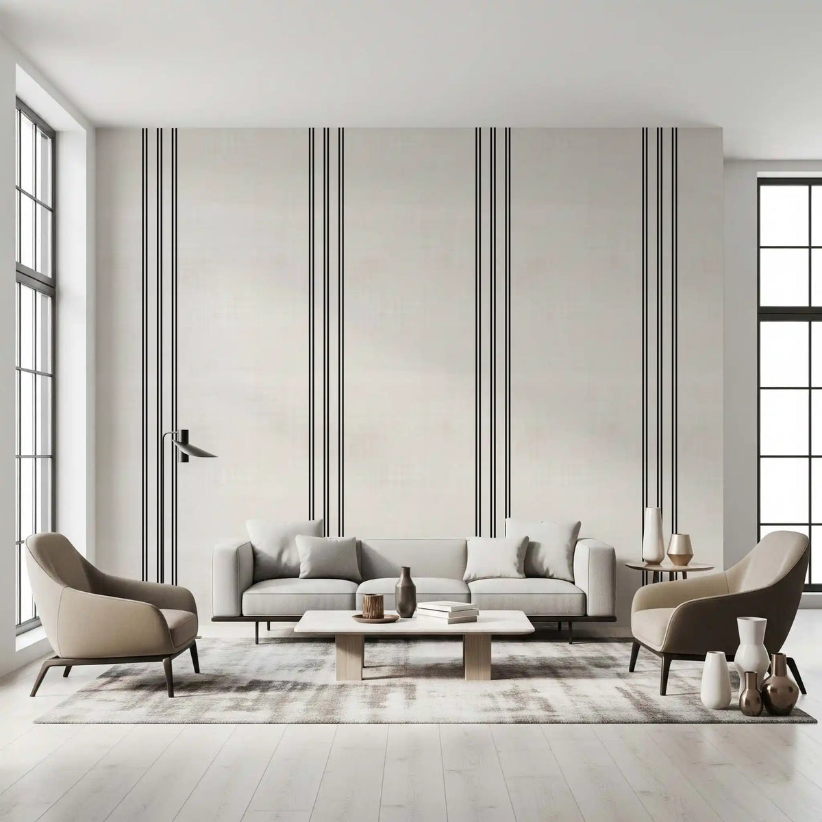 Carta da parati con texture effetto lino a strisce nere