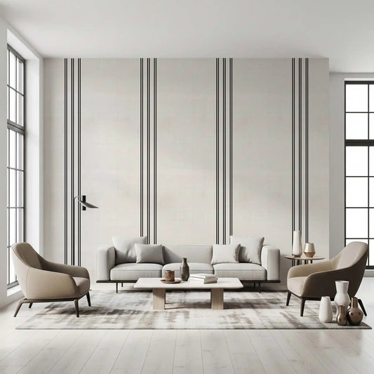 Carta da parati con texture effetto lino a strisce nere