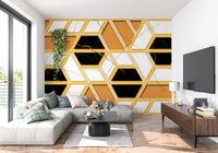Luxuriöses geometrisches Marmor-Wandbild als Gold-Tapete