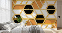 Luxuriöses geometrisches Marmor-Wandbild als Gold-Tapete