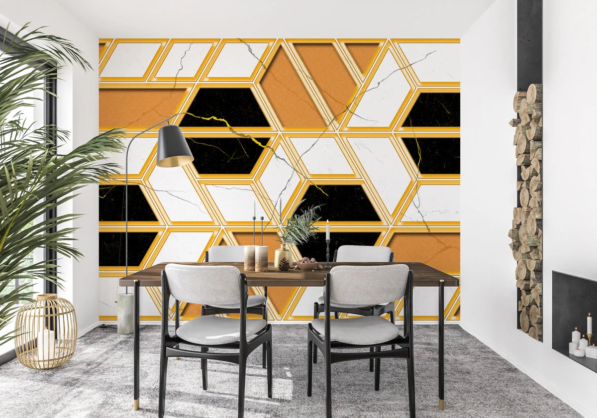 Luxuriöses geometrisches Marmor-Wandbild als Gold-Tapete