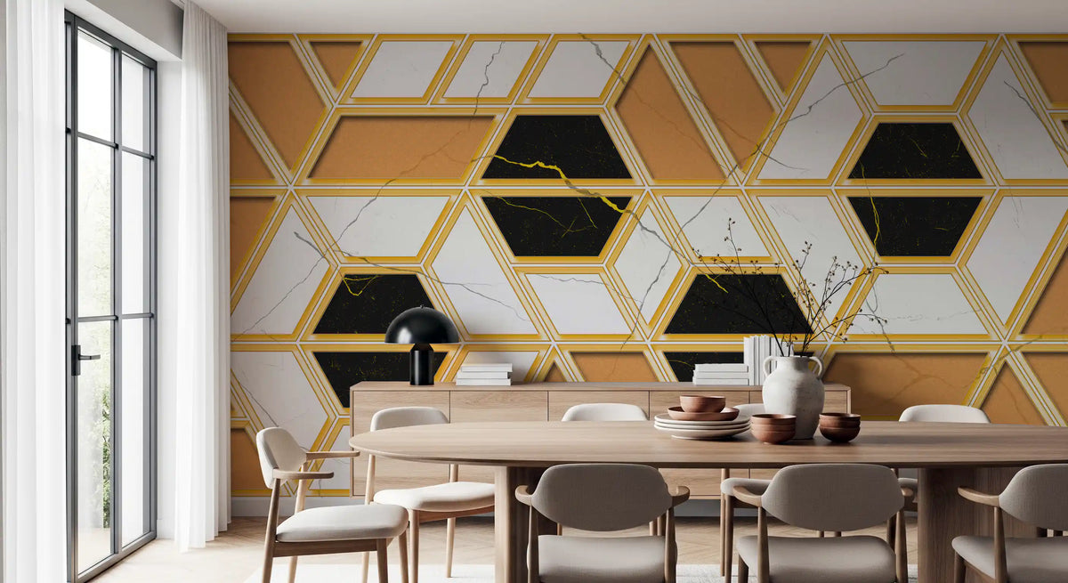 Luxuriöses geometrisches Marmor-Wandbild als Gold-Tapete