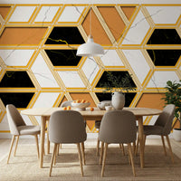 Luxuriöses geometrisches Marmor-Wandbild als Gold-Tapete