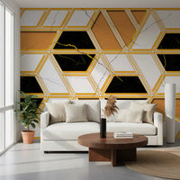 Luxuriöses geometrisches Marmor-Wandbild als Gold-Tapete