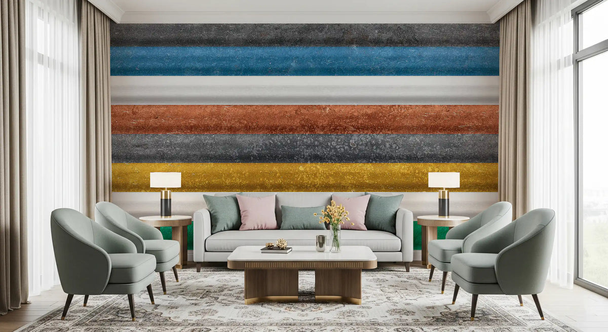 Veelkleurige getextureerde horizontale strepen als behangmuurschildering