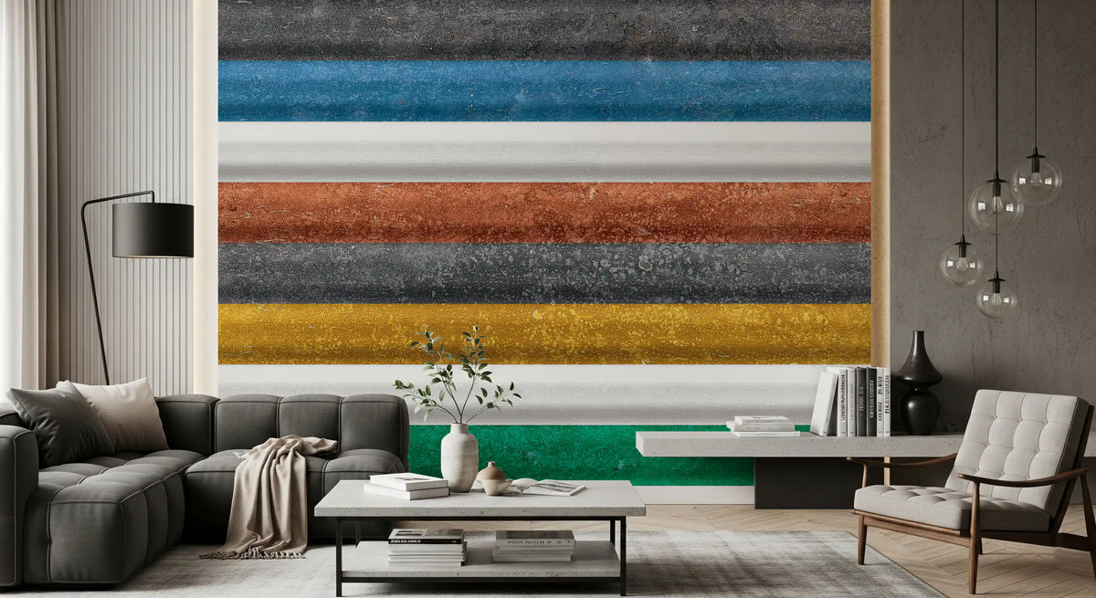 Veelkleurige getextureerde horizontale strepen als behangmuurschildering