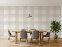 Beige gingham-ruutukuosinen pellavan näköinen tekstuuritapetti