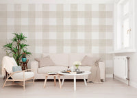Beige gingham-ruutukuosinen pellavan näköinen tekstuuritapetti
