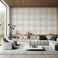 Beige gingham-ruutukuosinen pellavan näköinen tekstuuritapetti