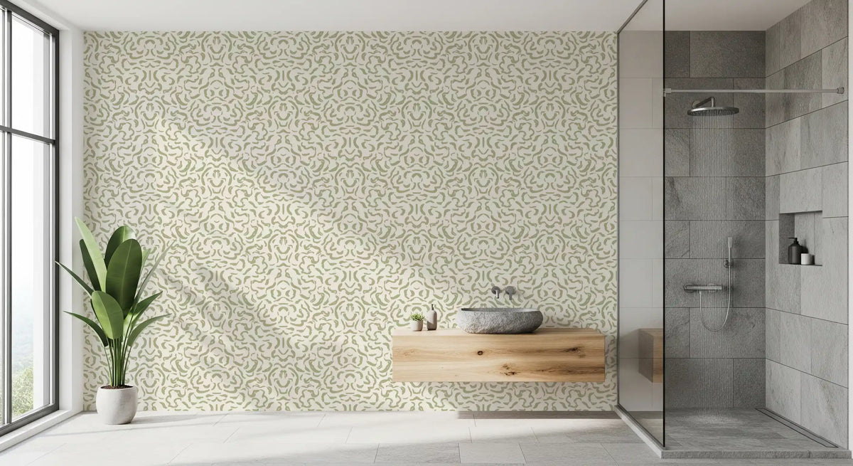 Papel de parede minimalista com linhas de pinceladas em verde-sálvia