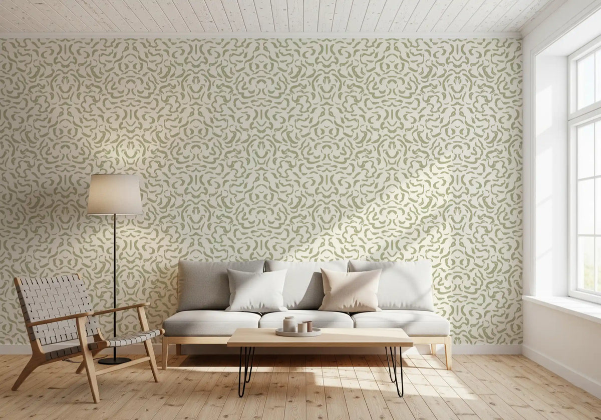 Papel de parede minimalista com linhas de pinceladas em verde-sálvia