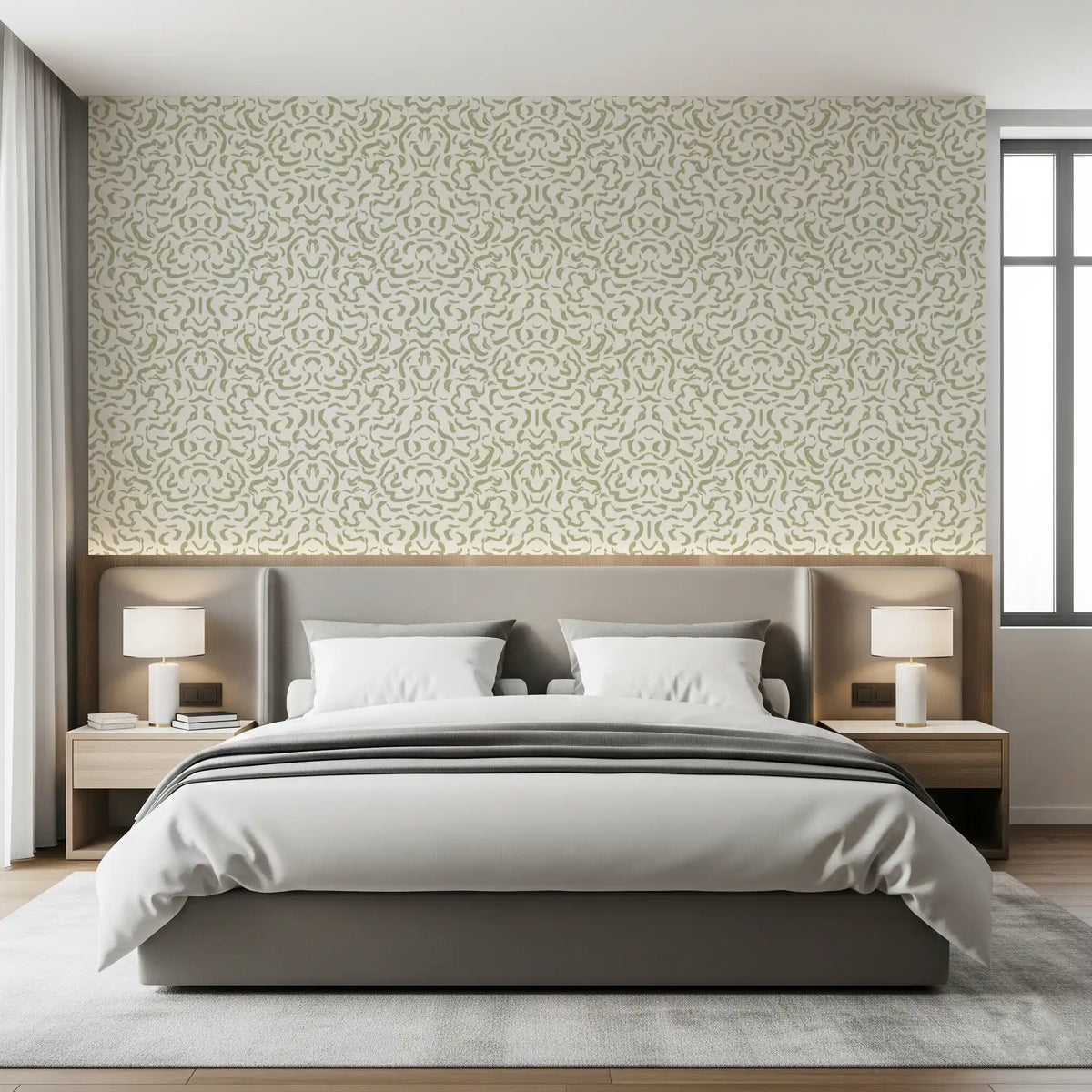 Papel de parede minimalista com linhas de pinceladas em verde-sálvia