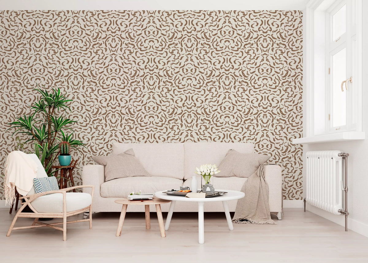 Abstract behang met umbrakleurige wervelingen