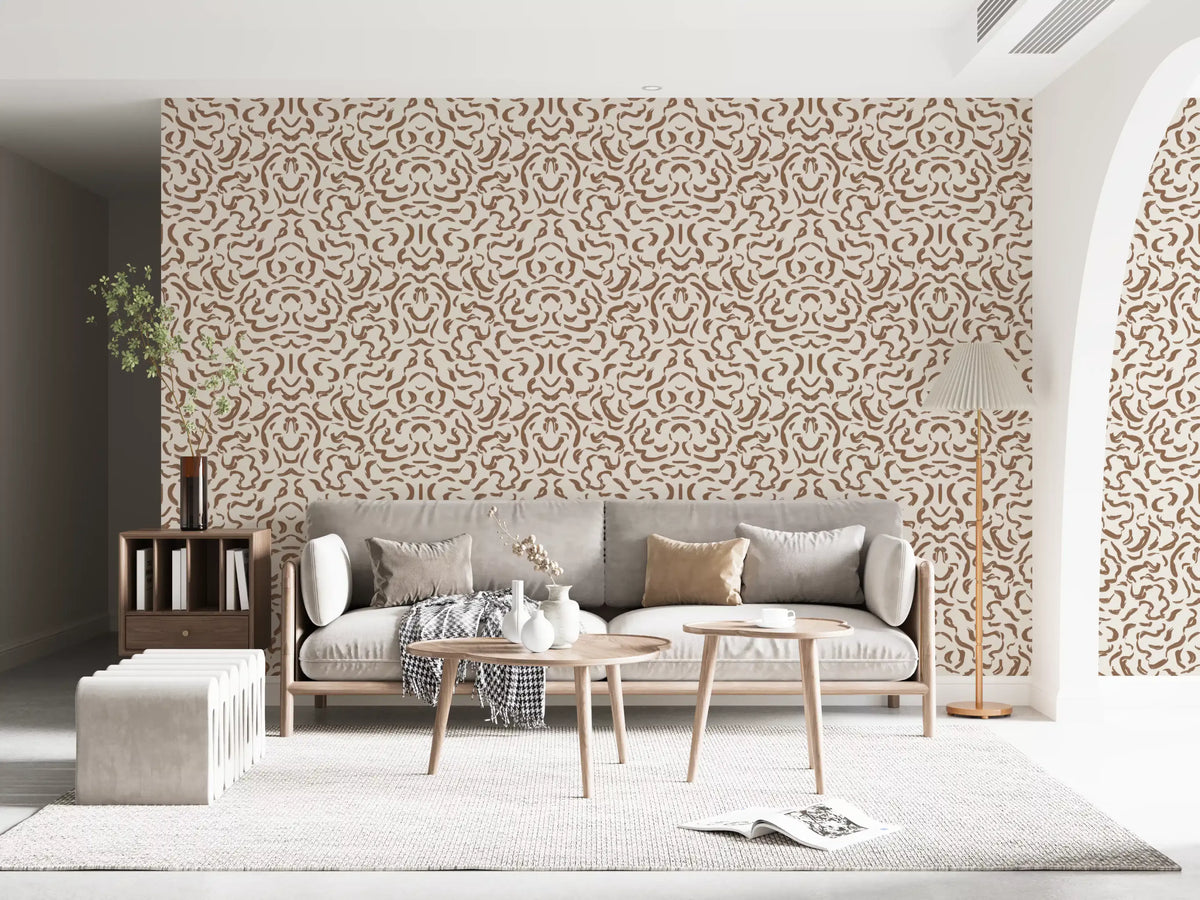Abstract behang met umbrakleurige wervelingen