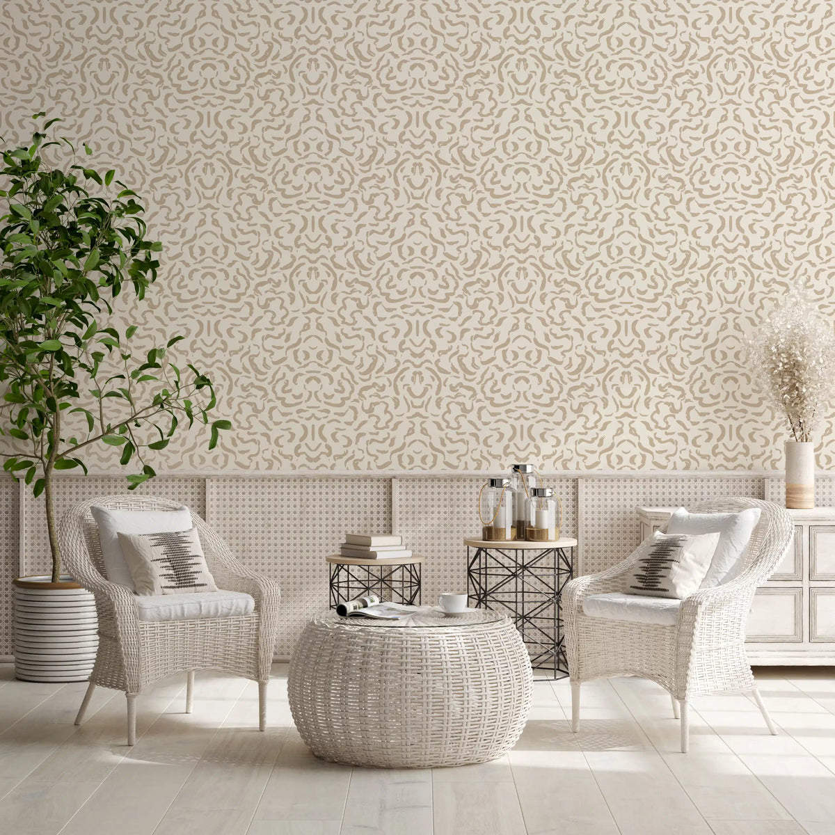 Carta da parati beige con curve disegnate a mano