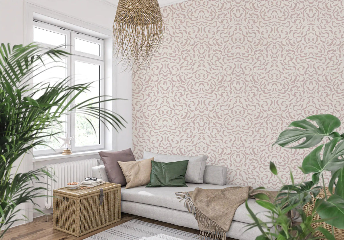 Tapet med abstrakt, blushfarvet rytmisk ornament