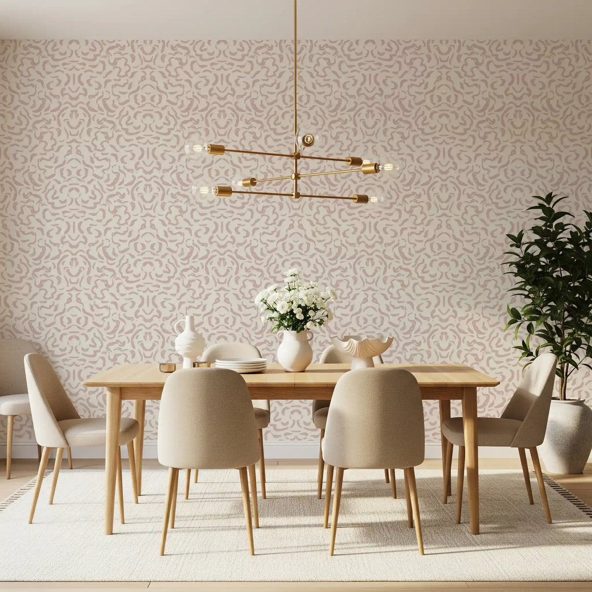Tapet med abstrakt, blushfarvet rytmisk ornament