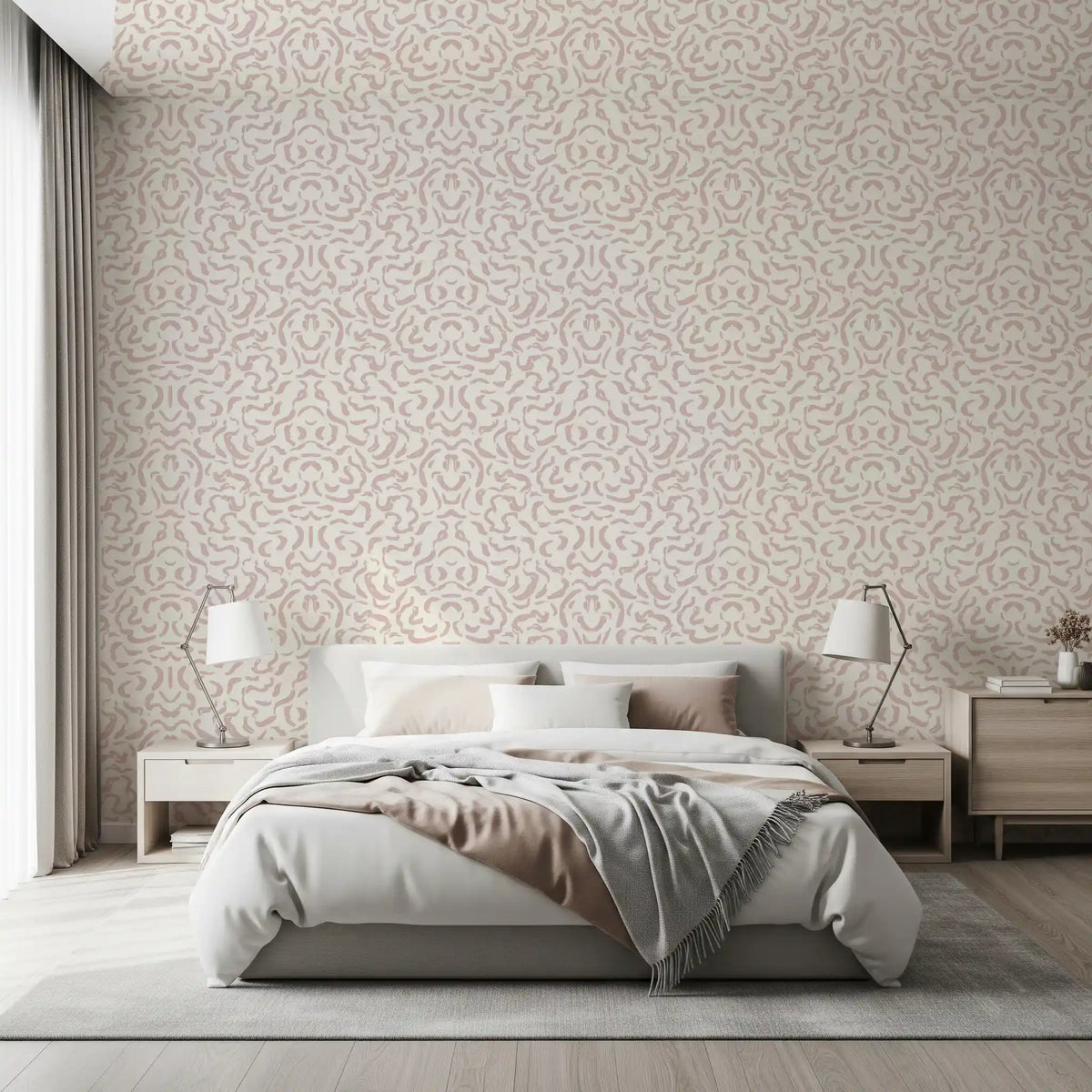 Tapet med abstrakt, blushfarvet rytmisk ornament