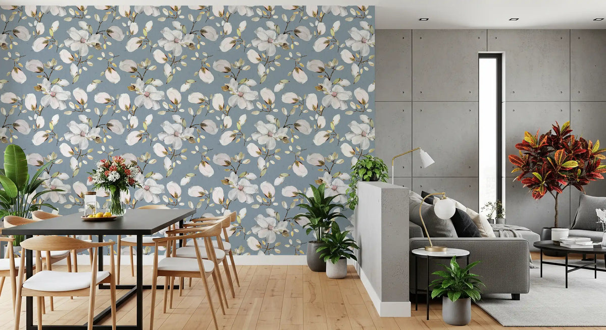 Magnolia Flowers Ocean Blue Wallpaper⁠