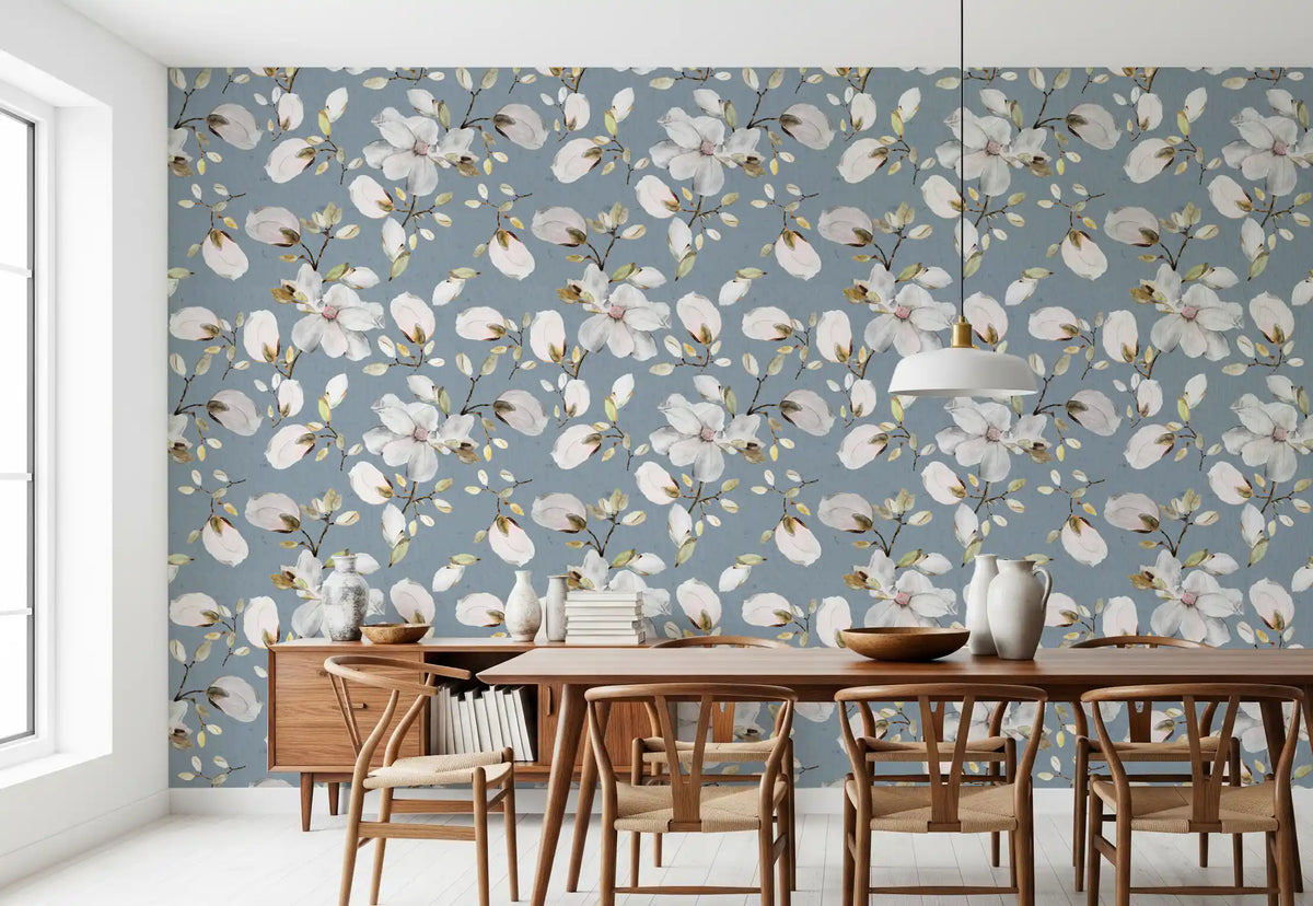 Magnolia Flowers Ocean Blue Wallpaper⁠