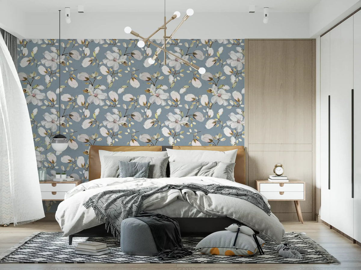 Magnolia Flowers Ocean Blue Wallpaper⁠