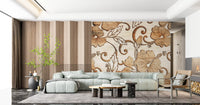 : Vintage Beige Floral Wood Texture Wallpaper Wall Mural