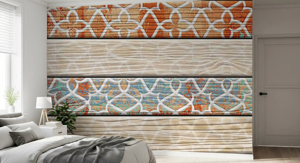Vintage-türkise und rostrote geometrische Tapeten-Wandbild