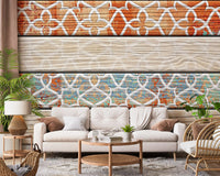 Vintage-türkise und rostrote geometrische Tapeten-Wandbild