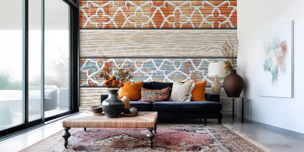 Vintage-türkise und rostrote geometrische Tapeten-Wandbild