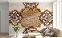 Luxuriöse beige Marmor-Wandtapete mit ornamentalem Gold, Wandbild