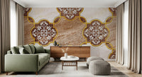 Luxuriöse beige Marmor-Wandtapete mit ornamentalem Gold, Wandbild