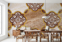 Luxuriöse beige Marmor-Wandtapete mit ornamentalem Gold, Wandbild
