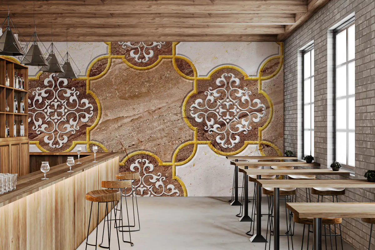 Goldenes Erbe – ornamentale Marmor-Wandtapete als Wandbild