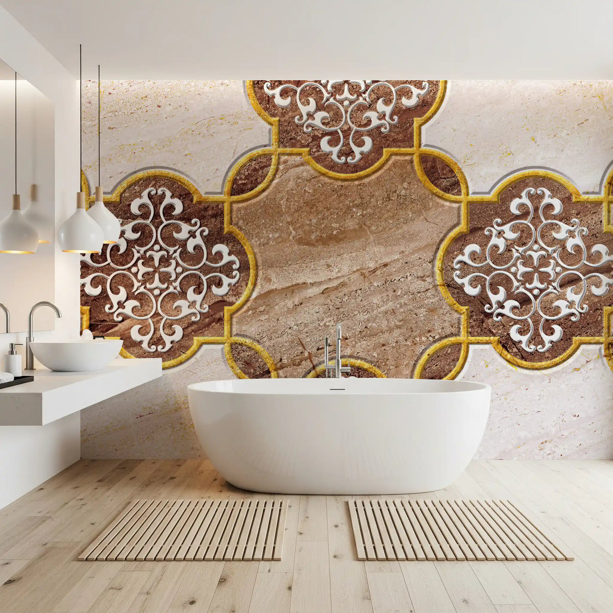 Goldenes Erbe – ornamentale Marmor-Wandtapete als Wandbild