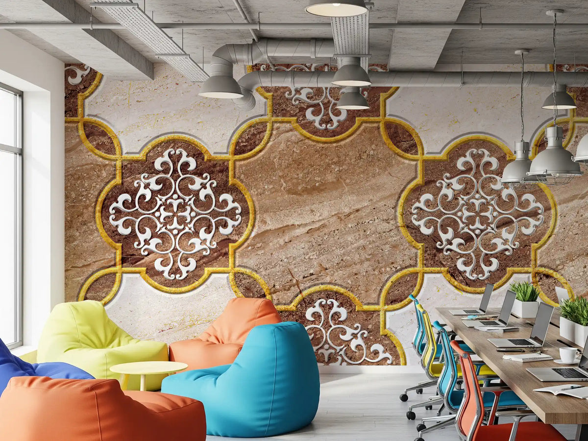 Goldenes Erbe – ornamentale Marmor-Wandtapete als Wandbild